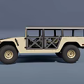 Military Style Hummer SUV With Large Off Road Tires And Metal Grille Doors