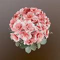 Fresh Pink Roses Bouquet With Green Leaves And White Ribbon Decoration