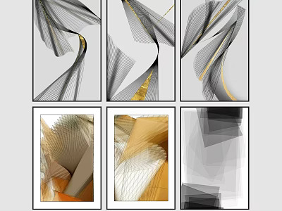 Abstract Modern Wall Art With Geometric Lines Gold Black Gray Accents For Home Decor 3d model