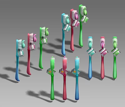 Colorful Toothbrushes For Daily Use With Multiple Handle Colors And Unique Designs 3d model