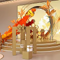 Live Stream Room Setup With Circular Decoration Orange Yellow Flowers And Golden Structures