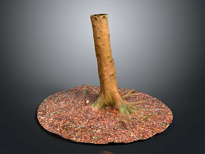 Natural Wooden Tree Stump With Stone Chip Covered Base And Visible Roots 3d model