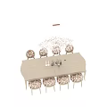 Elegant Rectangular Dining Table Set With Floral Patterned Chairs And Crystal Chandelier 3d model
