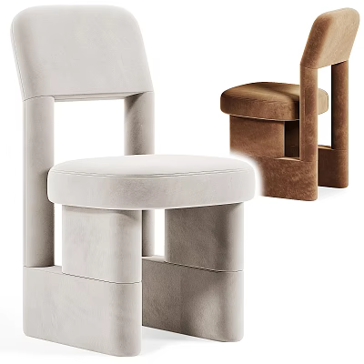 Modern Style Dining Chairs With Unique Backrest Design And Soft Upholstery In White And Brown 3d model