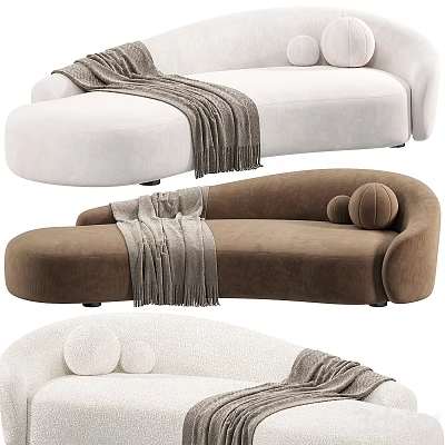 Modern Sectional Sofa in White and Brown with Cozy Throw Blanket and Decorative Pillows 3d model