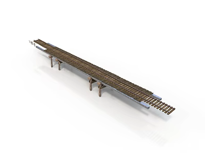 Railway Track Bridge Structure With Wooden Sleepers And Metal Rails 3d model