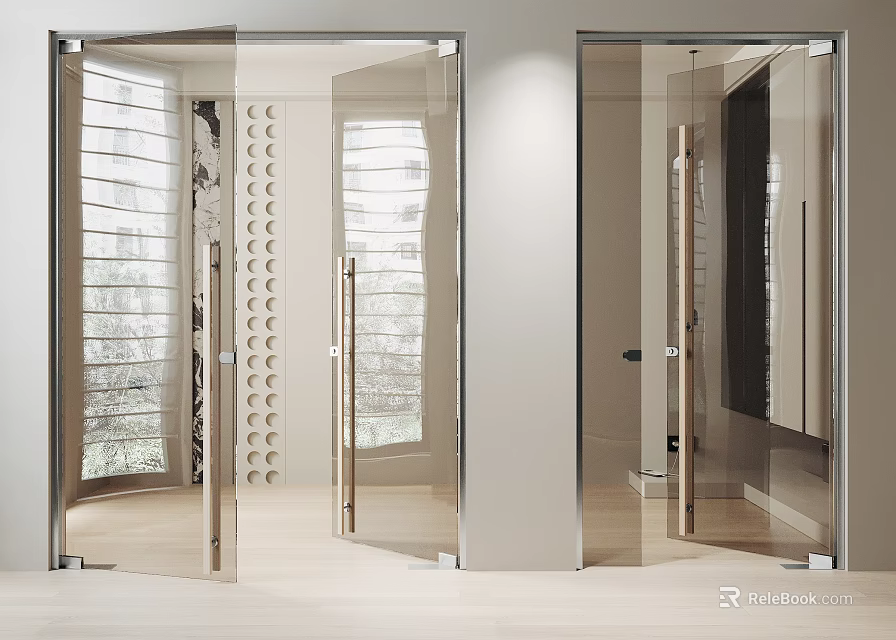 Modern Clear Glass Double Doors With Sleek Metal Frame In Bright Contemporary Interior 3d model 