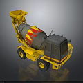 Bright Yellow Concrete Mixer Truck Featuring Red And Yellow Stripes On Body