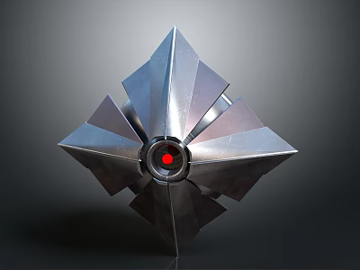 Metallic Space Probe Component With Central Red Core And Geometric Structure For Space Exploration 3d model