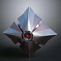 Metallic Space Probe Component With Central Red Core And Geometric Structure For Space Exploration