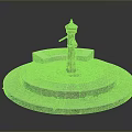 Brass Fountain With Circular Stone Base And Paved Surface With Grass 3d model