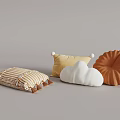 Decorative Throw Pillows With Checkered Tassels Beige Pom poms White Cloud And Orange Wavy Patterns
