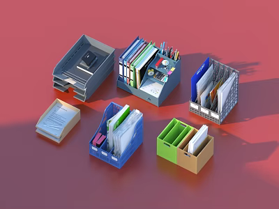 Colorful Office Supplies Organizers With Storage Boxes File Holders And Pen Holders 3d model