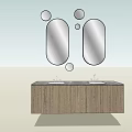 Modern Bathroom Vanity With Double Sinks Oval Mirrors And Wooden Cabinets