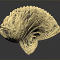 Golden Spiral Metallic Sculpture With Intricate Folded Design And Shiny Surface On Dark Reflective Background
