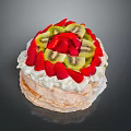 Delicious Meringue Cake Topped With Fresh Strawberries Kiwis And Whipped Cream