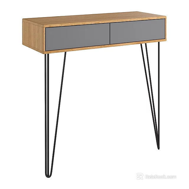 Modern Minimalist Wooden Console Table With Gray Drawers And Black Legs 3d model 