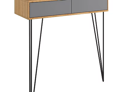 Modern Minimalist Wooden Console Table With Gray Drawers And Black Legs 3d model