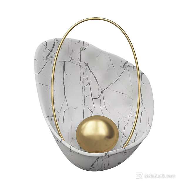 Modern Luxury Wall Lamp With White Marble Texture And Gold Circular Ring Sphere Design 3d model 