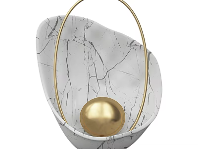 Modern Luxury Wall Lamp With White Marble Texture And Gold Circular Ring Sphere Design 3d model