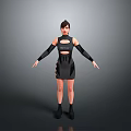 Woman Wearing Black Dress With Cutout Design And Long Sleeves Standing Against Gray Background