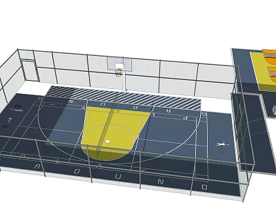 Indoor Basketball Gym With Full Size Court Hoop And Surrounding Fencing 3d model