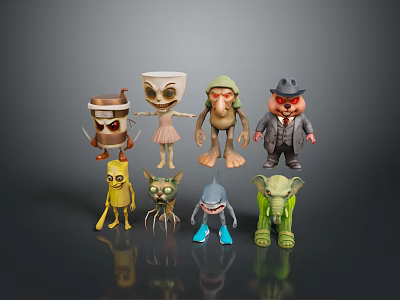 Colorful Game and Movie Characters Toy Figures with Unique Designs and Diverse Appearances 3d model