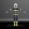 Black Firefighter Uniform With Yellow Stripes Helmet And Yellow Boots