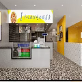 Beijing Style Restaurant Interior With Yellow Walls Order Counter And Patterned Tile Floor