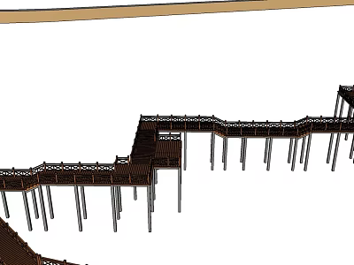 Wooden Elevated Walkway Structure With Railings For Scenic Outdoor Pathway 3d model