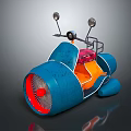 Unique Blue Motorcycle Featuring Red Seat Large Front Wheel And Mirrors