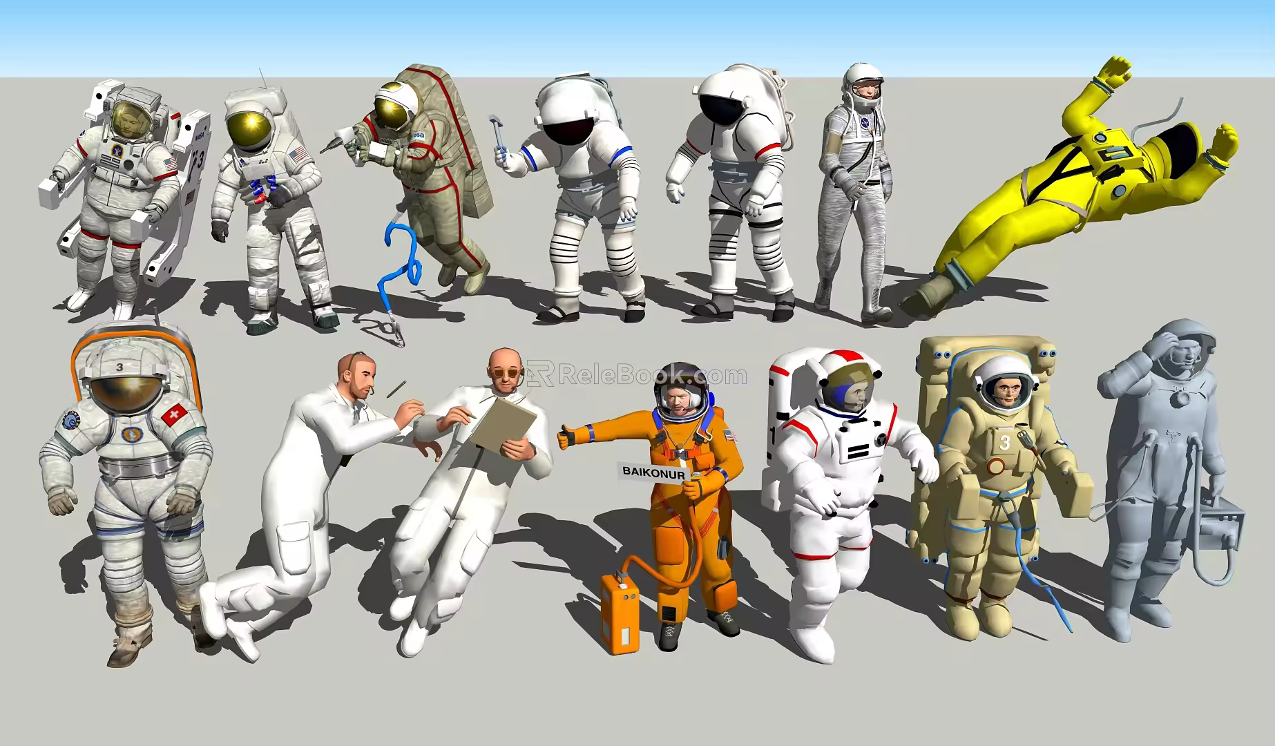 Modern astronaut character combination 3d model