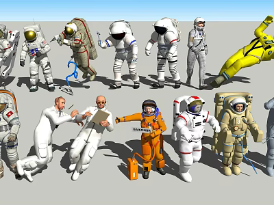 Modern astronaut character combination 3d model