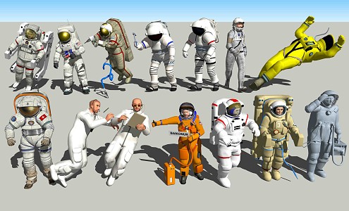 Modern astronaut character combination 3d model