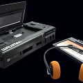 Victory Black Portable Tape Recorder with Cassette Tape and Orange Earmuff Headphones