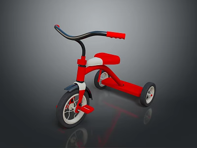 Red Children's Tricycle With Black Handlebar White Seat And Wheels 3d model