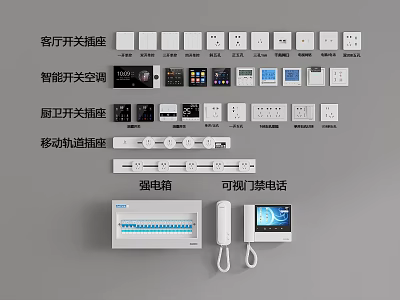 Smart Switch Panels Including Living Room Kitchen Bathroom Mobile Track Sockets and Visual Door Phone 3d model