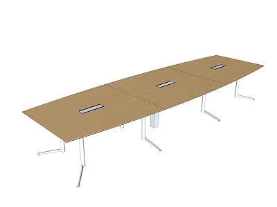 Modern Wooden Long Rectangular Conference Table With Cable Holes And Metal Legs 3d model