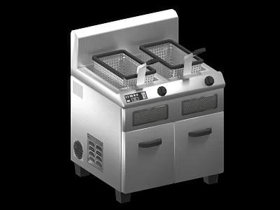 Commercial Stainless Steel Kitchen Fryer With Double Baskets And Cabinet Storage 3d model