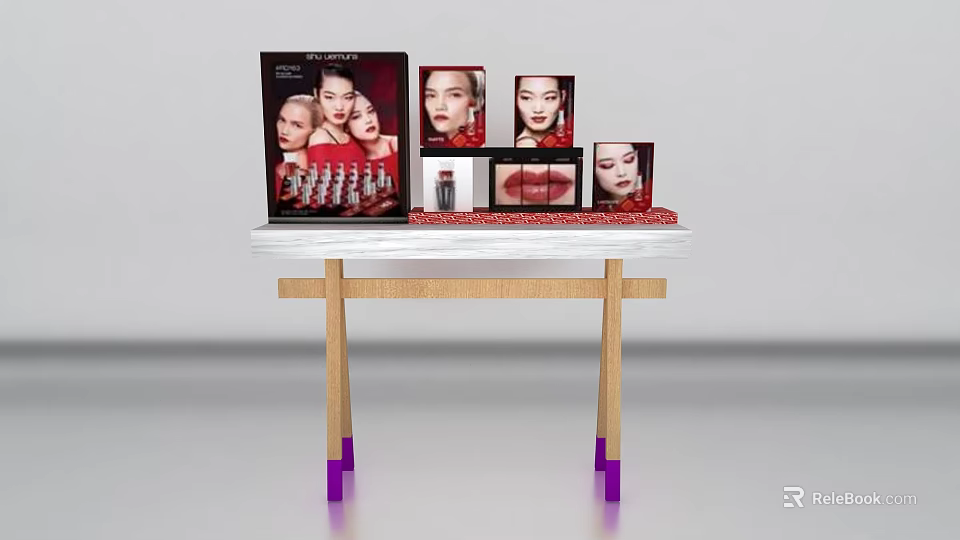 Organized Dressing Table With Makeup Products And Display Images On White Top 3d model 