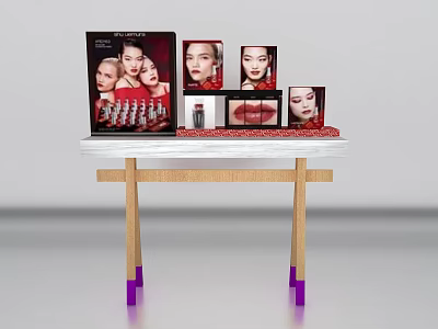 Organized Dressing Table With Makeup Products And Display Images On White Top 3d model