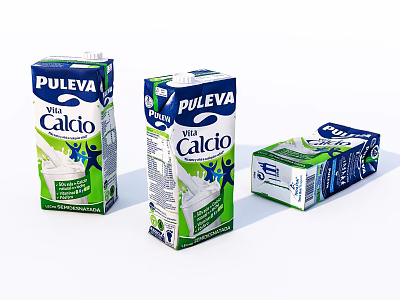 Puleva Caldo Vanilla Milk Drink Cartons Displayed In Three Angles 3d model