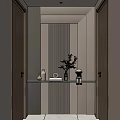 Modern Entryway Hallway Interior With Striped Wall Ambient Lighting Console Table Green Plant And Decor