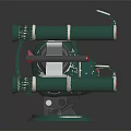 Green Multiple Barrel Weapon with Round Base Red Details and Sighting Devices