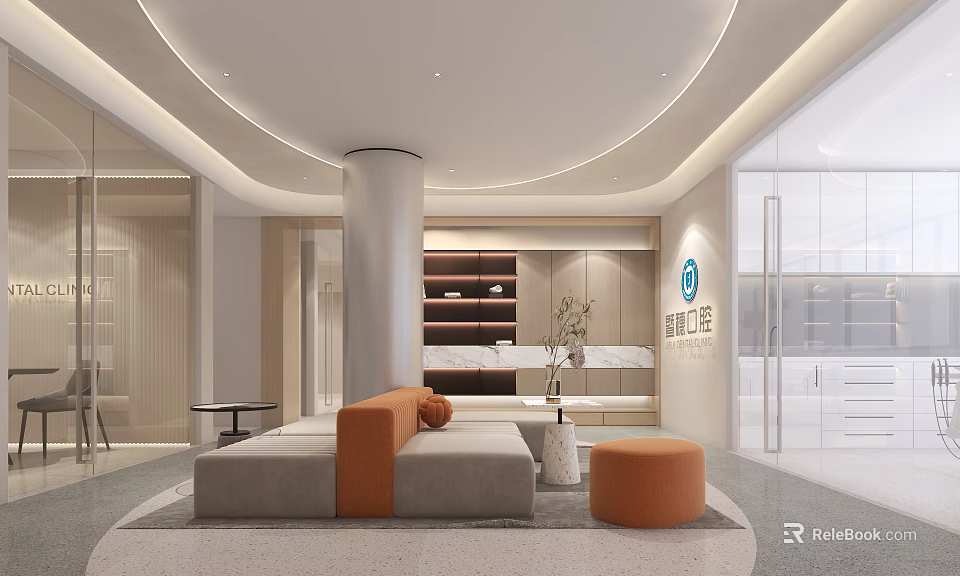 Modern Hospital Outpatient Clinic Waiting Area With Sofa And Decor 3d model 