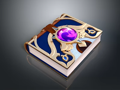 Elegant Lifestyle Decorative Book With Blue Cover Golden Decorations And Purple Gemstone 3d model