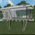 Modern Eco Friendly Guest House with Sleek Glass Structure Elevated on Grassland Surrounded by Trees