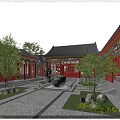 Ancient Chinese Architecture Courtyard With Red Buildings Black Roofs Stone Paved Path And Greenery
