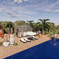 Tranquil Wooden Cabin With Palm Trees Swimming Pool Sun Loungers And Outdoor Area
