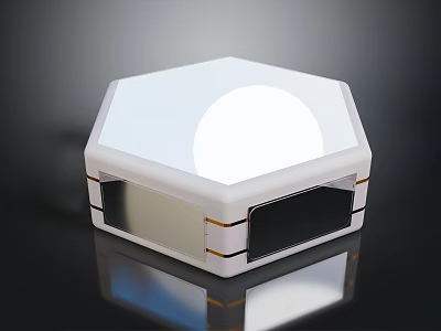 Hexagonal White Tent With Dome Top Black Gold Trim And Modern Reflective Design 3d model
